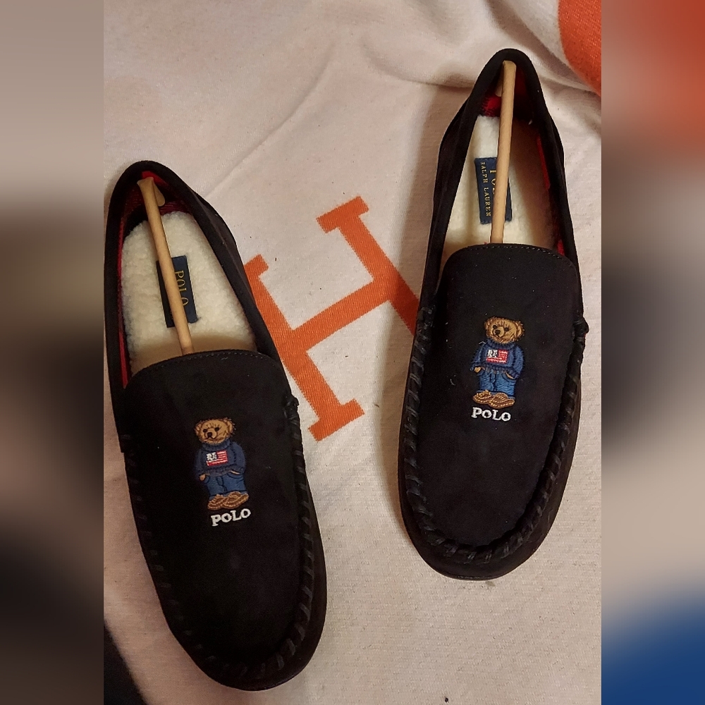 NIB-Polo Ralph Lauren American Flag Polo Bear Declan Loafers/Slippers-Black-12